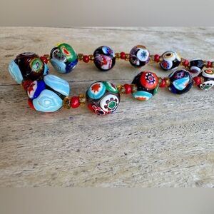 VINTAGE ITALIAN MURANO VENETIAN MILLEFIORI MORETTI GLASS BEAD NECKLACE